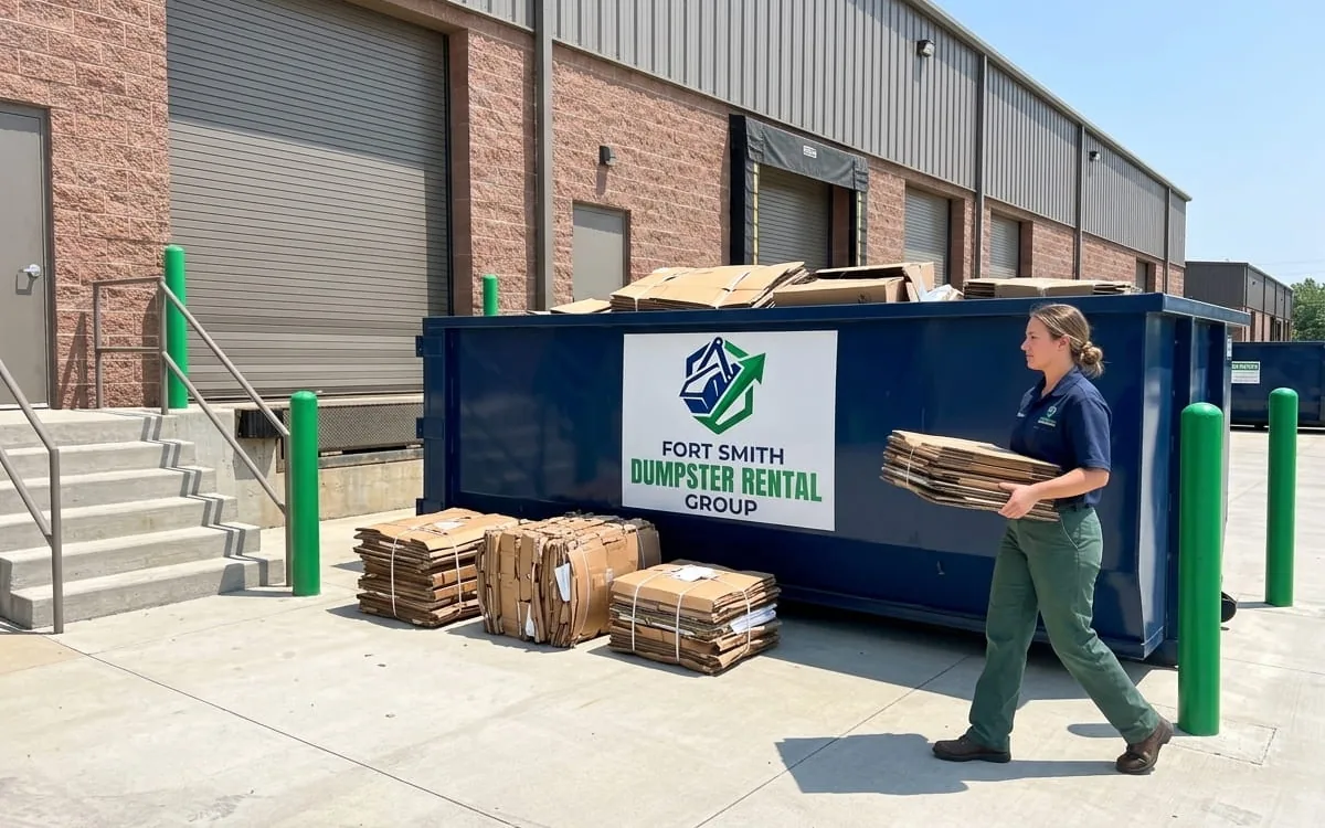 Dumpster truck collecting a loaded roll-off in Sebastian County
